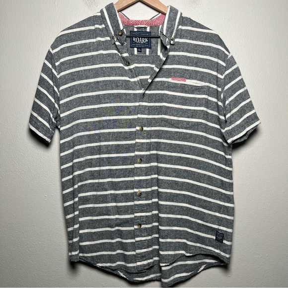 Roark Gray and White Striped Casual Button Down Shirt - Picture 1 of 10